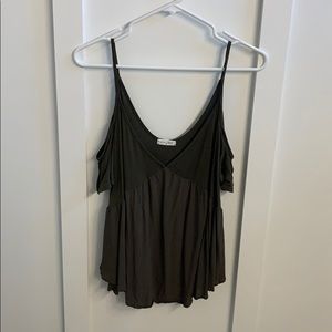 Army green cold shoulder cropped shirt